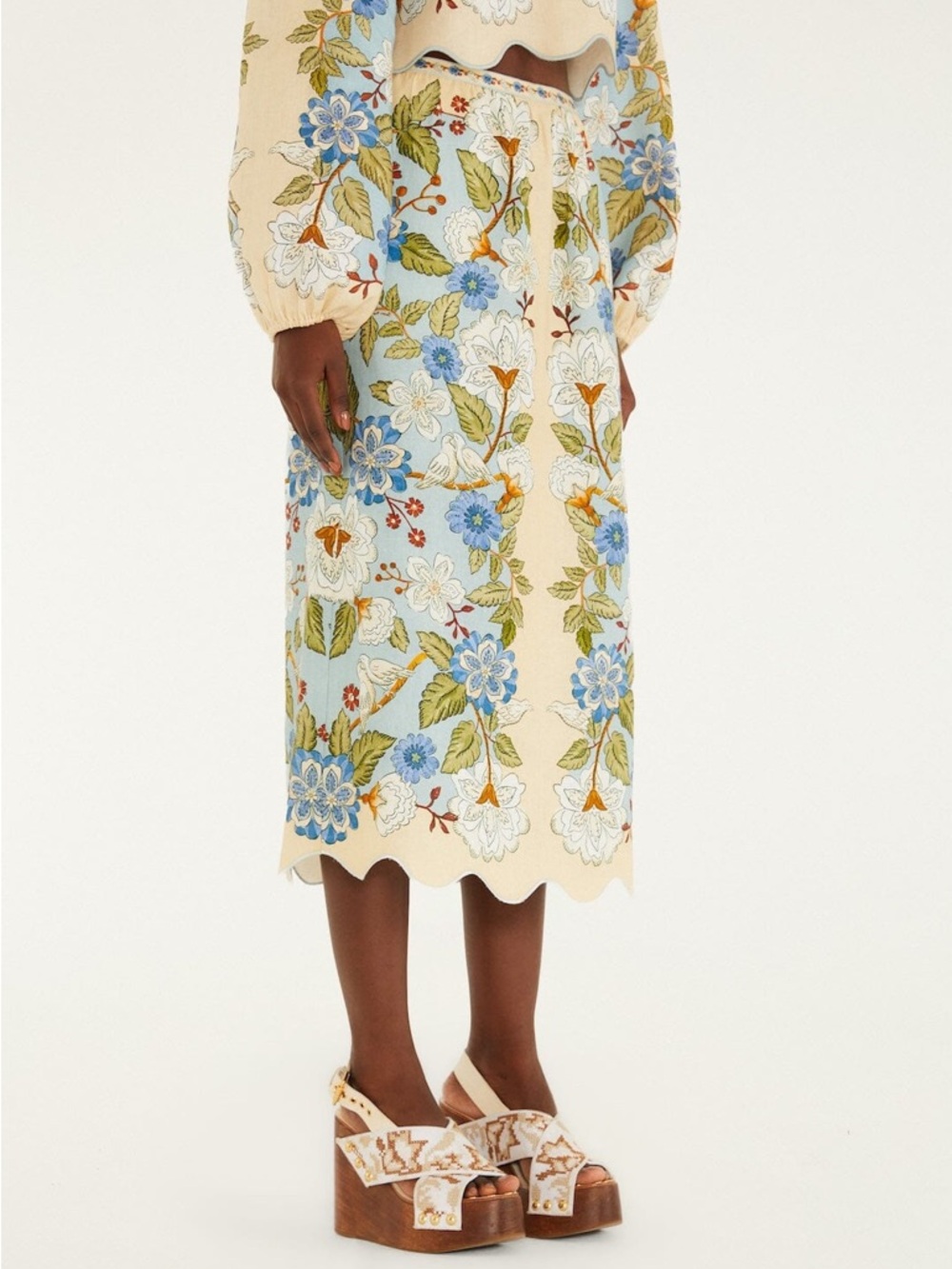 FARM Rio Cream Garden Scarf Euroflax™ Premium Linen Midi Skirt Size Medium NWT - Picture 15 of 16